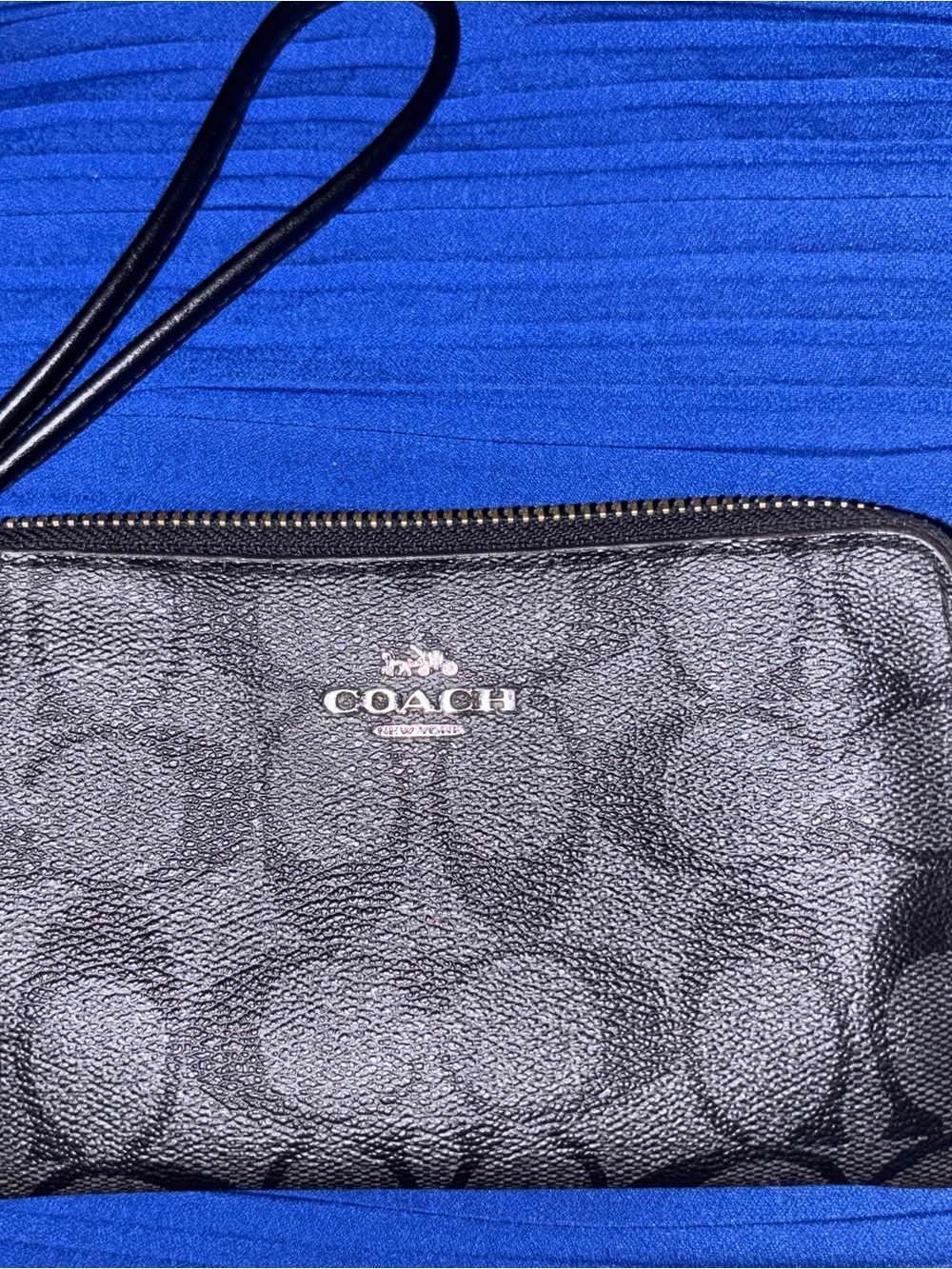 COACH Black Signature Wristlet with Silver Logo